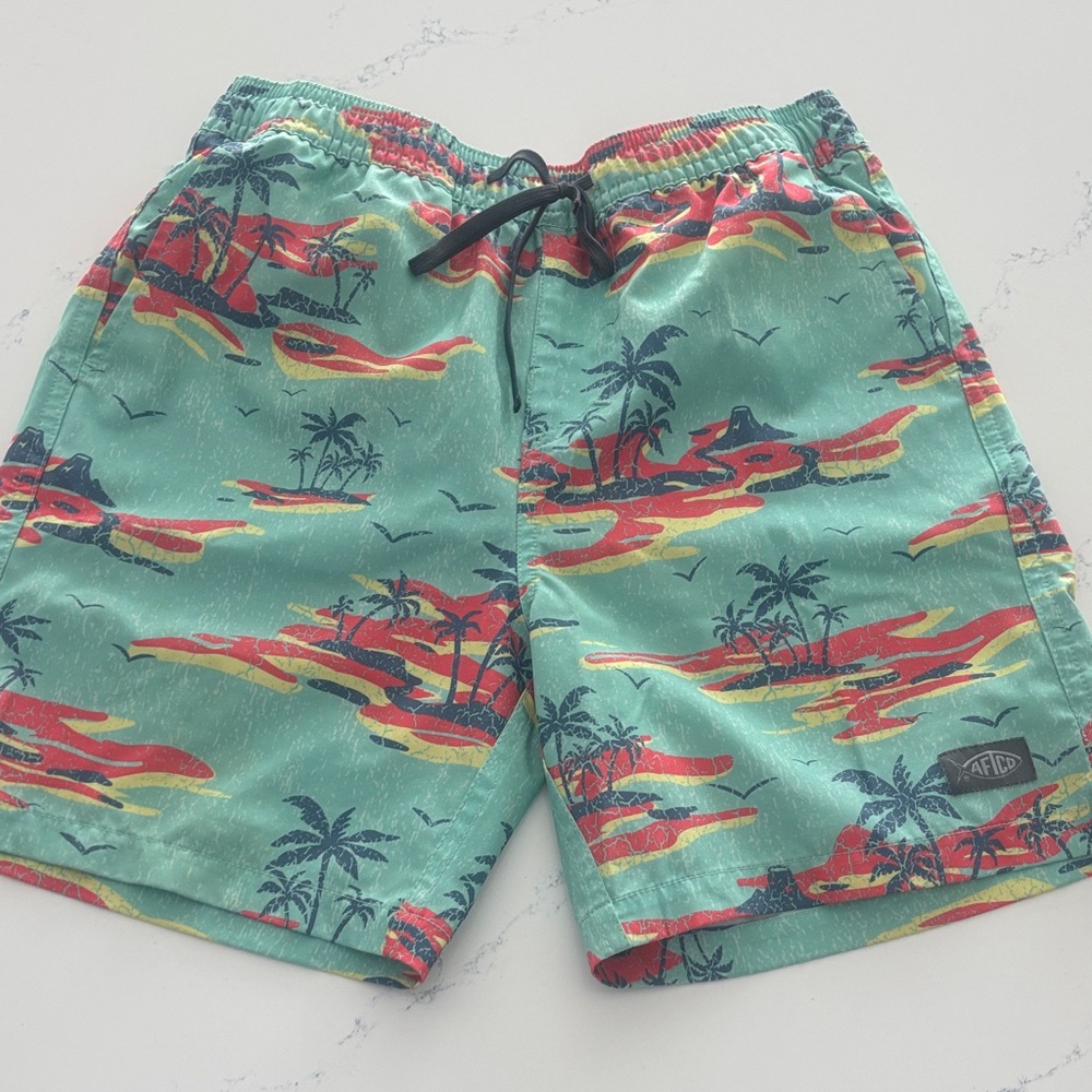 AFTCO Kids Island Vibes Swim Shorts - Teal and Coral